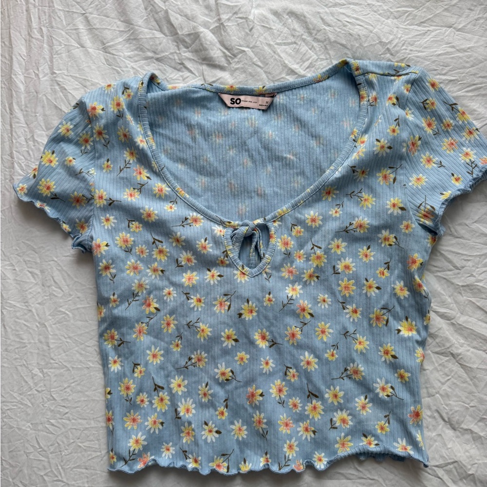 SO Light Blue Daisy Print Women's Blouse